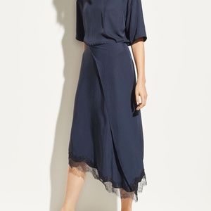 VINCE Lace Trim Wrap Skirt in Marine Blue Size 12